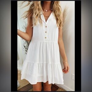 Show Me Your MuMu Womens White Groovy Collared Mini Dress Sz Large Minimalist